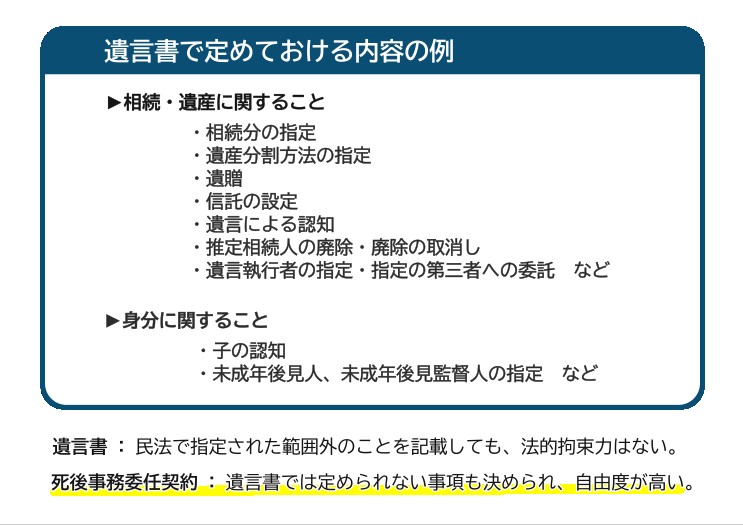 遺言書で定めておける内容の例